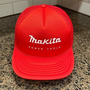 Vtg 90s Makita Trucker Hat Snapback Red One Size Adjustable Power Tools Cap